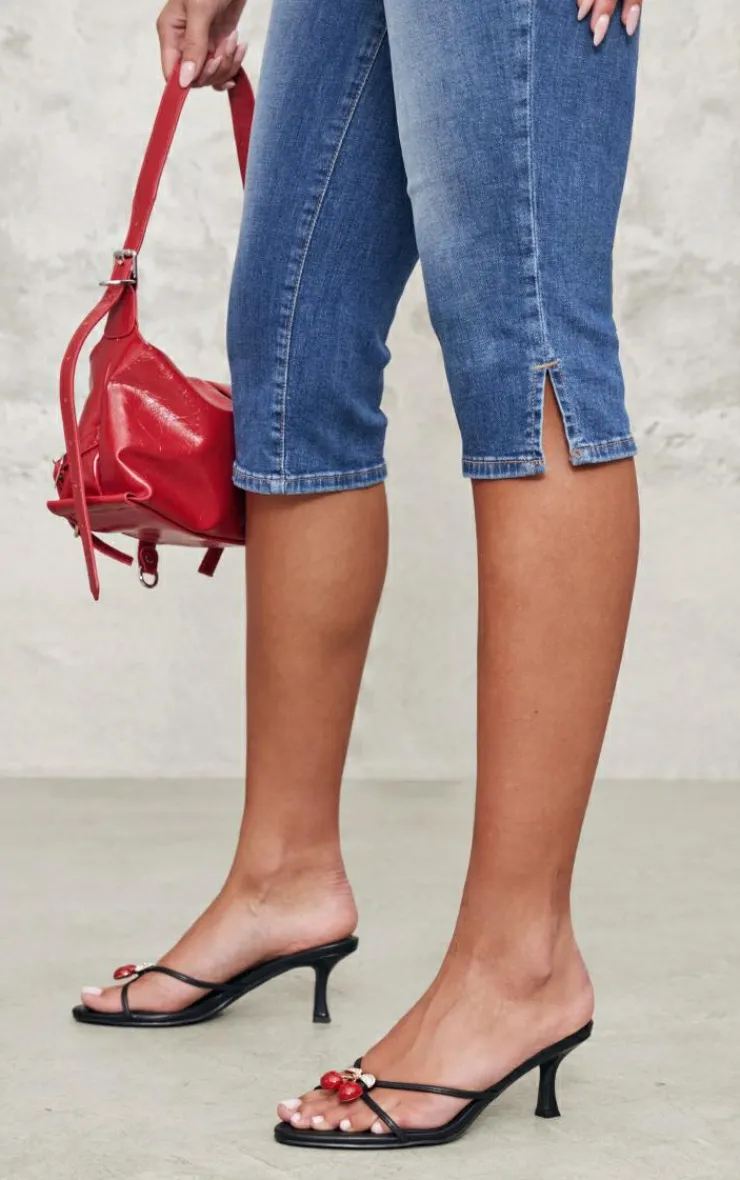 PrettyLittleThing Mules*PU Round Toe Cherry Trim Heeled Mules