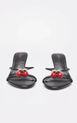 PrettyLittleThing Mules*PU Round Toe Cherry Trim Heeled Mules