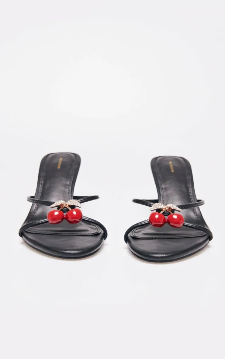PrettyLittleThing Mules*PU Round Toe Cherry Trim Heeled Mules