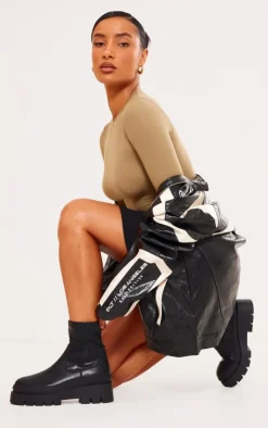 PrettyLittleThing Platforms*PU Round Toe Chunky Platform Sock Ankle Boots