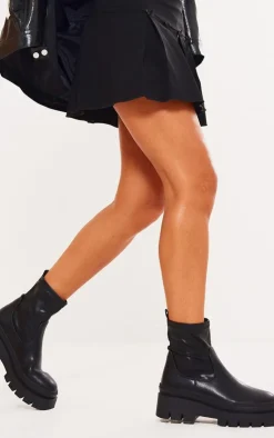 PrettyLittleThing Platforms*PU Round Toe Chunky Platform Sock Ankle Boots