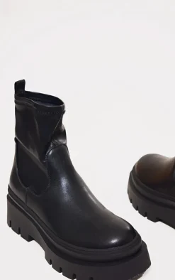 PrettyLittleThing Platforms*PU Round Toe Chunky Platform Sock Ankle Boots