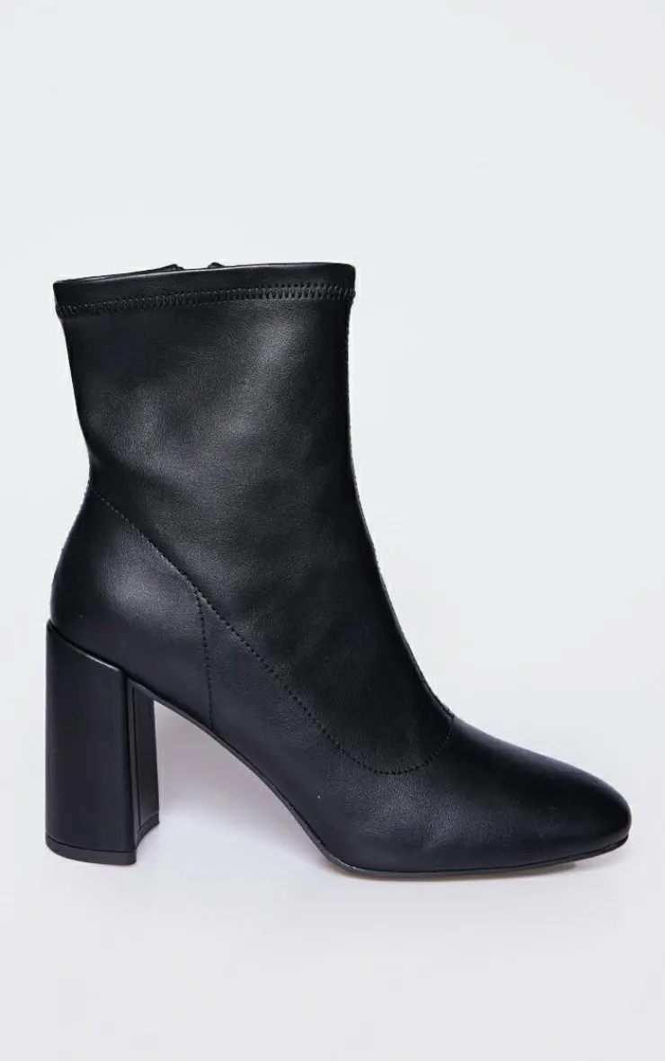 PrettyLittleThing Heeled Boots*PU Round Toe Heeled Ankle Sock Boots