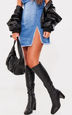 PrettyLittleThing High Heels*PU Round Toe Knee High Block Heeled Sock Boots