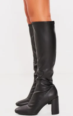 PrettyLittleThing High Heels*PU Round Toe Knee High Block Heeled Sock Boots