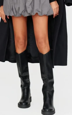 PrettyLittleThing Knee High Boots*Pu Round Toe Knee High Flat Boots