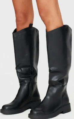 PrettyLittleThing Knee High Boots*Pu Round Toe Knee High Flat Boots