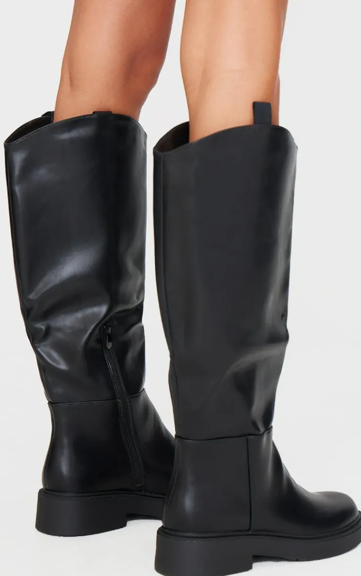 PrettyLittleThing Knee High Boots*Pu Round Toe Knee High Flat Boots