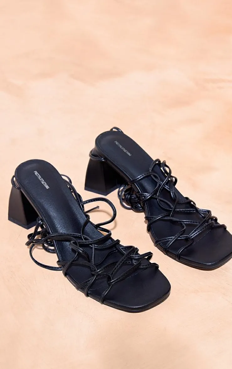 PrettyLittleThing Mid Heels*PU Round Toe Lace Up Strappy Block Heeled Sandals