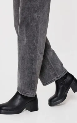 PrettyLittleThing Heeled Boots*PU Round Toe Low Block Heeled Sock Boots