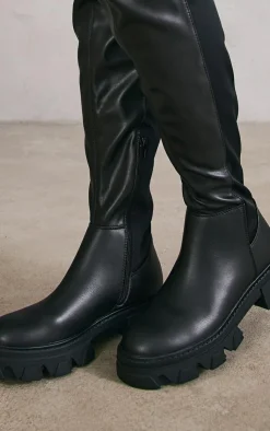 PrettyLittleThing Over The Knee Boots*PU Round Toe Over The Knee Chunky Boots