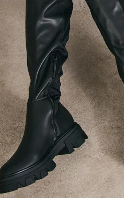 PrettyLittleThing Over The Knee Boots*PU Round Toe Over The Knee Chunky Boots