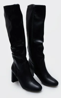 PrettyLittleThing High Heels*PU Round Toe Stitch Detail High Block Heeled Knee Boots