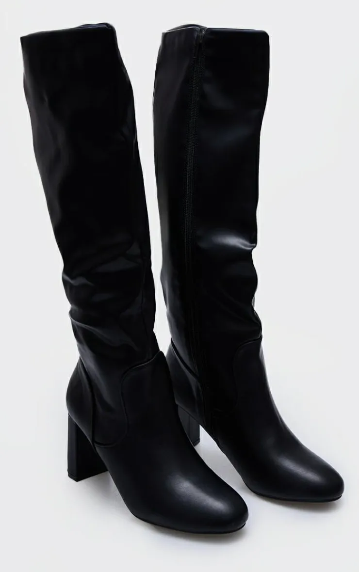 PrettyLittleThing High Heels*PU Round Toe Stitch Detail High Block Heeled Knee Boots