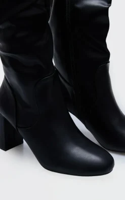 PrettyLittleThing High Heels*PU Round Toe Stitch Detail High Block Heeled Knee Boots