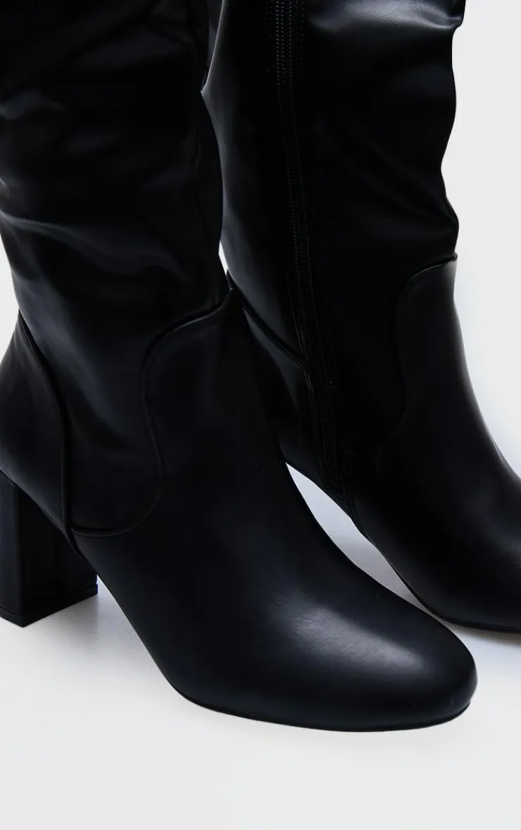 PrettyLittleThing High Heels*PU Round Toe Stitch Detail High Block Heeled Knee Boots