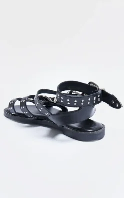 PrettyLittleThing Flat Sandals*PU Round Toe Studded Buckle Detail Gladiator Sandals