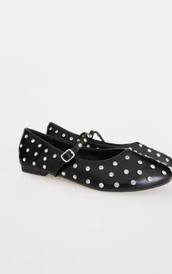 PrettyLittleThing Ballet Flats*Pu Round Toe Studded Ballet Flats
