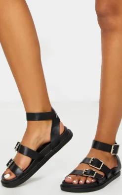 PrettyLittleThing Flat Sandals*PU Square Buckle Detail Sandals