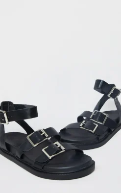 PrettyLittleThing Flat Sandals*PU Square Buckle Detail Sandals
