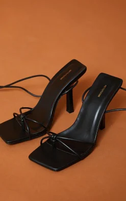 PrettyLittleThing High Heels*PU Square Knot Detail Toe Thong Lace Up High Heeled Sandals