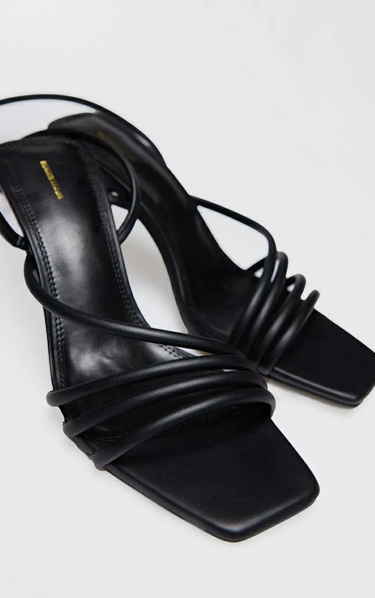 PrettyLittleThing Mid Heels*PU Square Toe Asymmetric Tube Strap Heeled Sandals