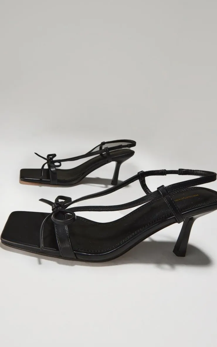 PrettyLittleThing Heeled Sandals*PU Square Toe Bow Sling Back Mid Heeled Sandals