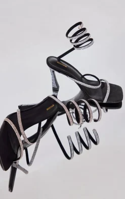 PrettyLittleThing High Heels*PU Square Toe Diamante Spiral High Heeled Sandals