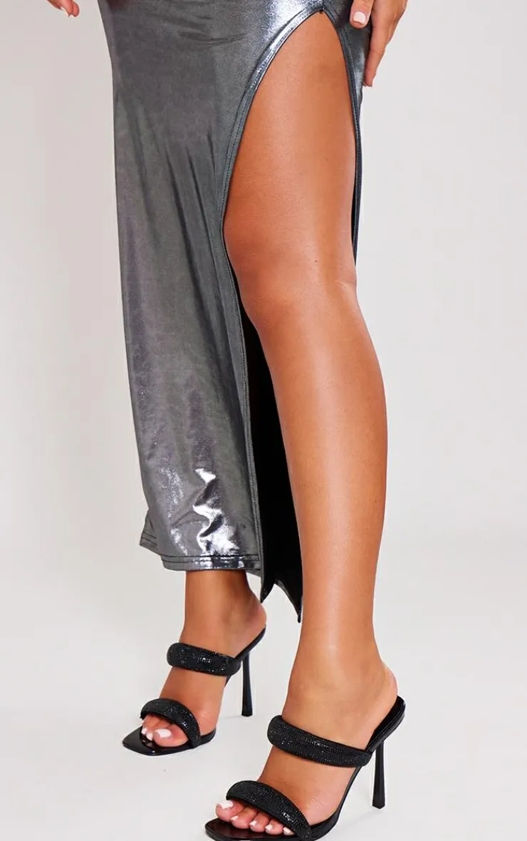 PrettyLittleThing Mules*Pu Square Toe Diamante Padded Strap Heeled Mules