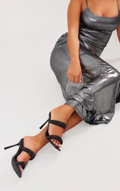 PrettyLittleThing Mules*Pu Square Toe Diamante Padded Strap Heeled Mules