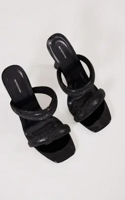 PrettyLittleThing Mules*Pu Square Toe Diamante Padded Strap Heeled Mules