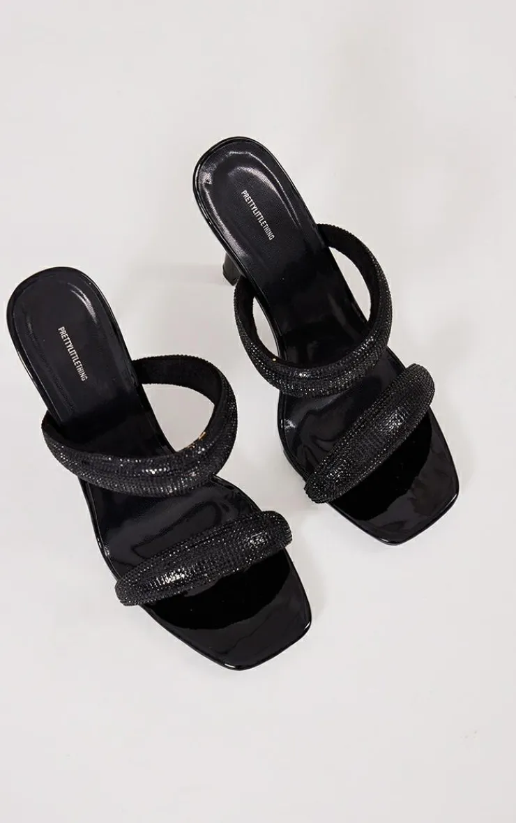 PrettyLittleThing Mules*Pu Square Toe Diamante Padded Strap Heeled Mules