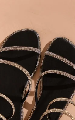 PrettyLittleThing Flat Sandals*PU Square Toe Diamante Spiral Strap Flat Sandals