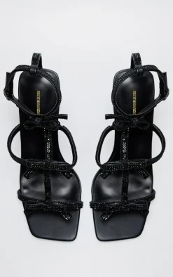 PrettyLittleThing Heeled Sandals*PU Square Toe Diamante Bow Heeled Sandals