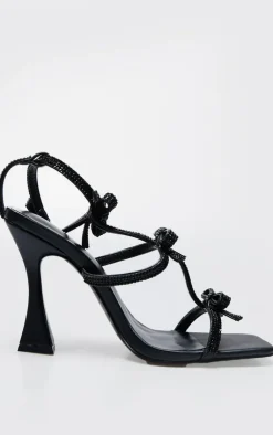 PrettyLittleThing Heeled Sandals*PU Square Toe Diamante Bow Heeled Sandals