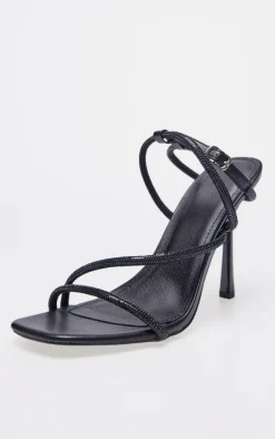 PrettyLittleThing High Heels*PU Square Toe Diamante Asymmetric Strap High Heels