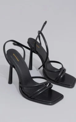PrettyLittleThing High Heels*Pu Square Toe Edge Quilted Strap High Heeled Sandals