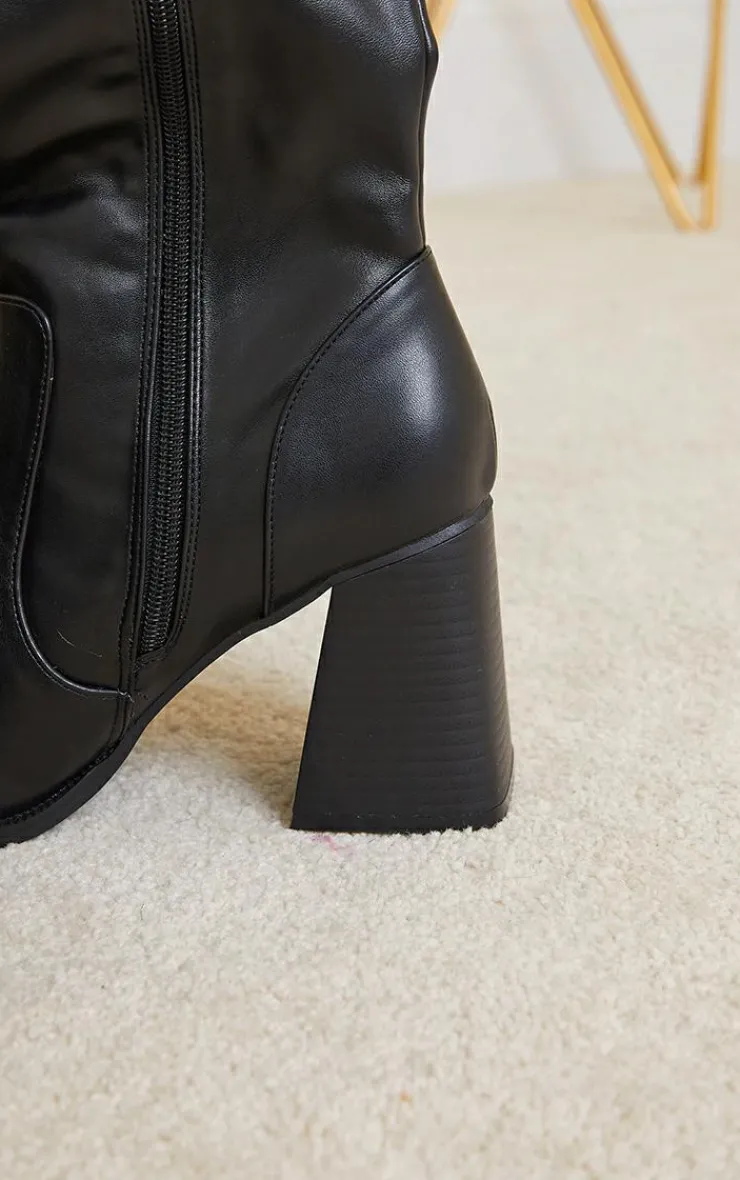 PrettyLittleThing High Heels*PU Square Toe Flare Block Heel Knee High Boots