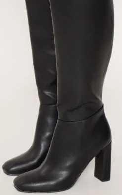 PrettyLittleThing High Heels*PU Square Toe Knee High Zip Block High Heel Boots