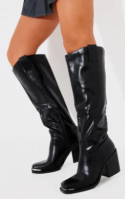 PrettyLittleThing High Heels*PU Square Toe Knee High Block Heeled Western Boots