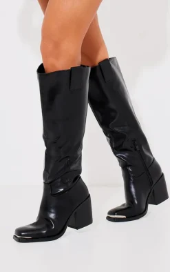 PrettyLittleThing High Heels*PU Square Toe Knee High Block Heeled Western Boots