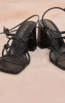 PrettyLittleThing Lace Up Heels*PU Square Toe Knotted Strappy Block Heeled Lace Up Sandals