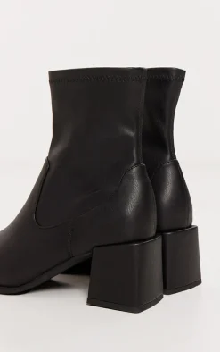 PrettyLittleThing Low Heels*PU Square Toe Low Block Heel Stretch Ankle Boots