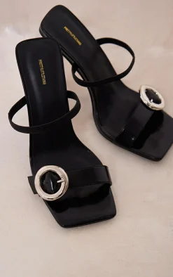 PrettyLittleThing Mules*Pu Square Toe Round Buckle High Heeled Mules