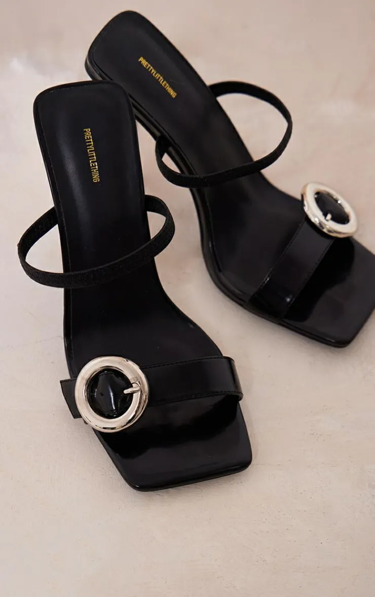 PrettyLittleThing Mules*Pu Square Toe Round Buckle High Heeled Mules