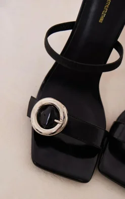 PrettyLittleThing Mules*Pu Square Toe Round Buckle High Heeled Mules