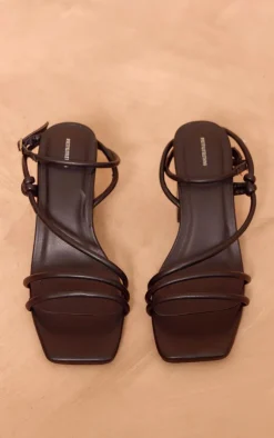 PrettyLittleThing Heeled Sandals*Pu Square Toe Strappy Tube Asymmetric Block Heeled Sandals
