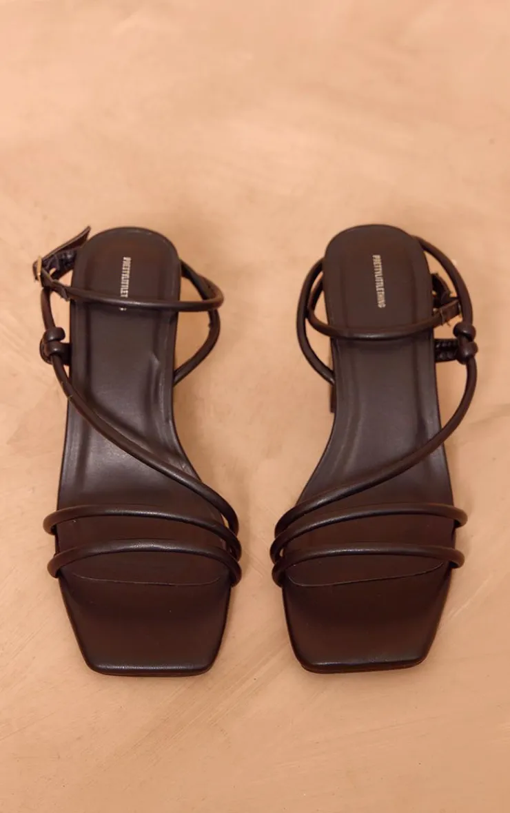 PrettyLittleThing Heeled Sandals*Pu Square Toe Strappy Tube Asymmetric Block Heeled Sandals