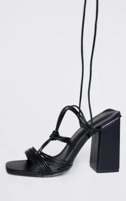 PrettyLittleThing Lace Up Heels*Pu Square Toe Strappy Lace Up Block Heeled Sandals