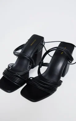PrettyLittleThing Lace Up Heels*Pu Square Toe Strappy Lace Up Block Heeled Sandals
